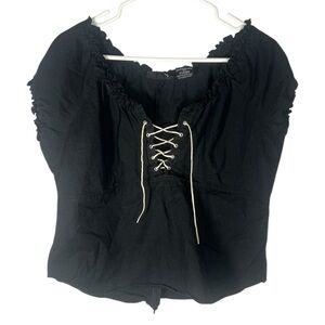No Boundaries Y2K Babydoll Black Blouse with Lace Up front XL